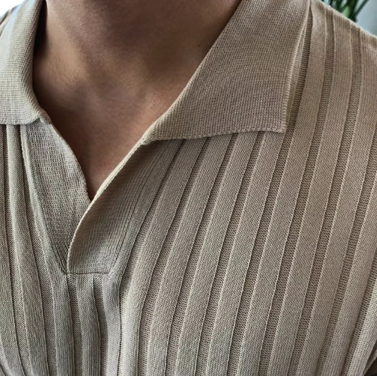 Men's Fine-Knit Polo Shirt with Ribbed Trims – view 4