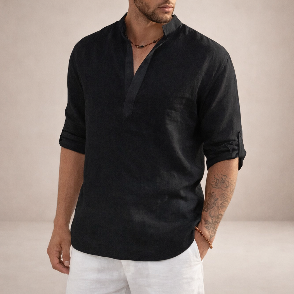 Men's Henley Pullover Shirt with Roll-Up Sleeves-8