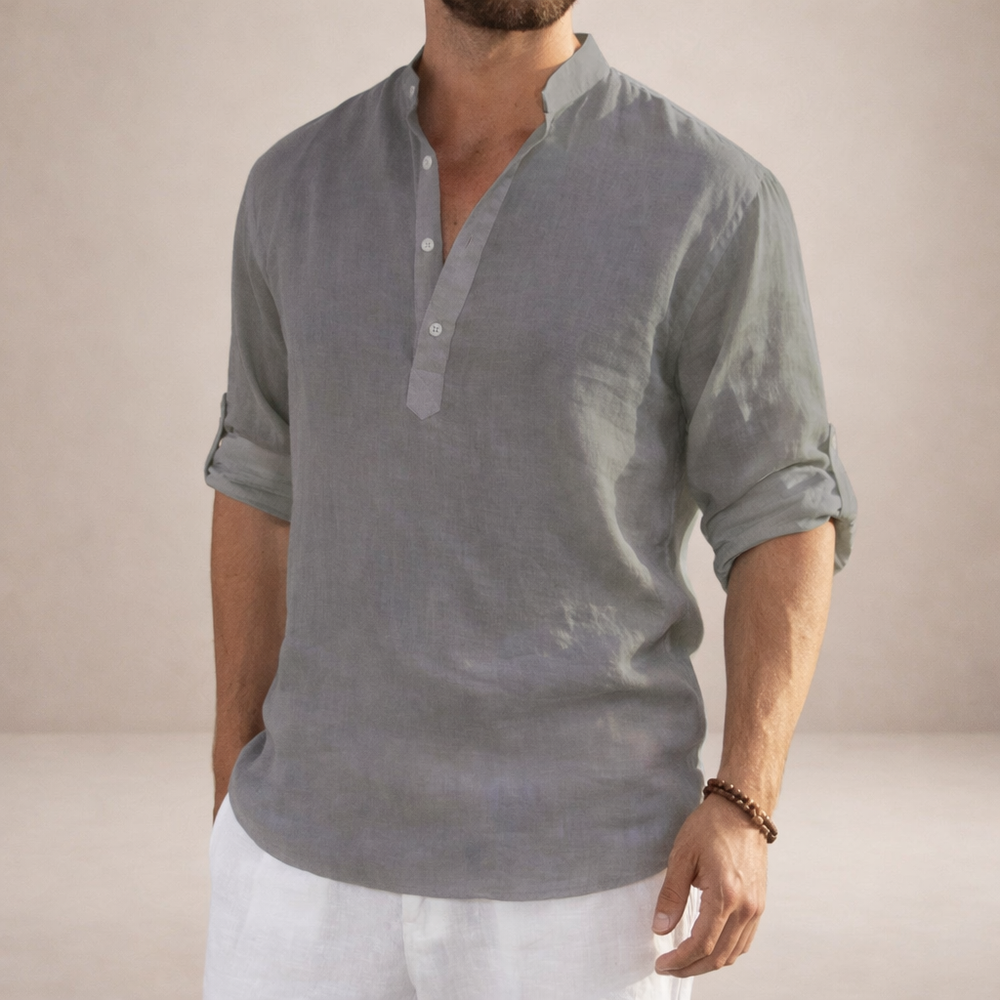 Men's Henley Pullover Shirt with Roll-Up Sleeves-10