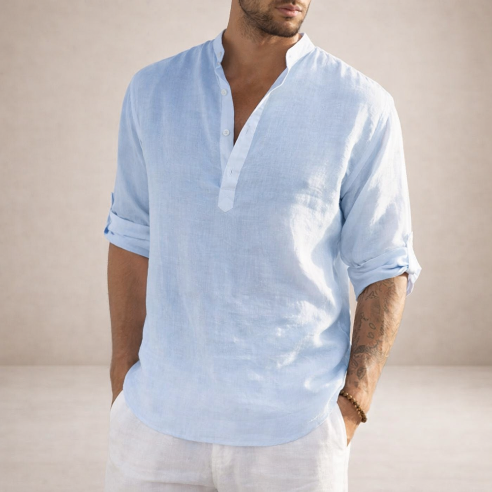 Men's Henley Pullover Shirt with Roll-Up Sleeves-6