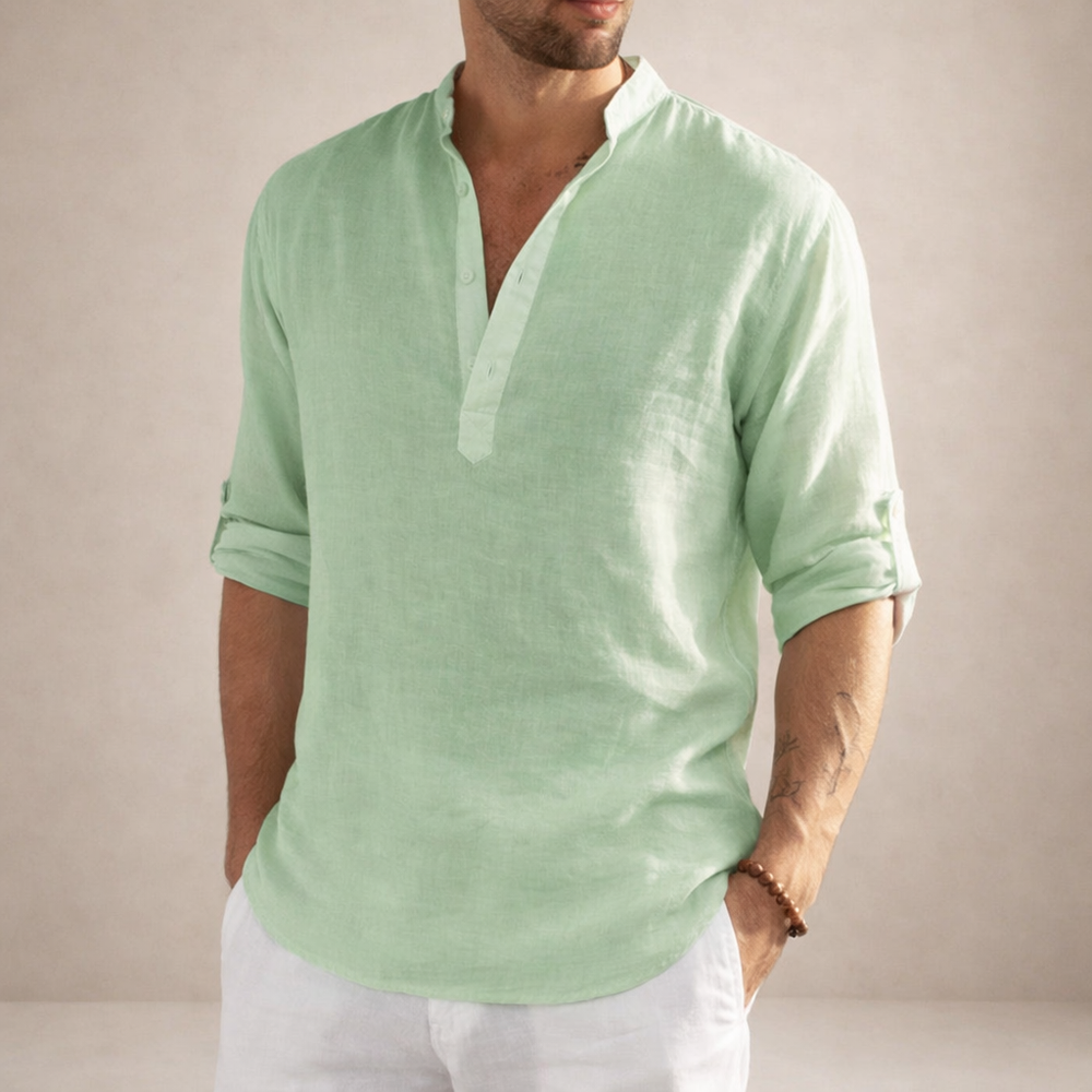 Men's Henley Pullover Shirt with Roll-Up Sleeves-12