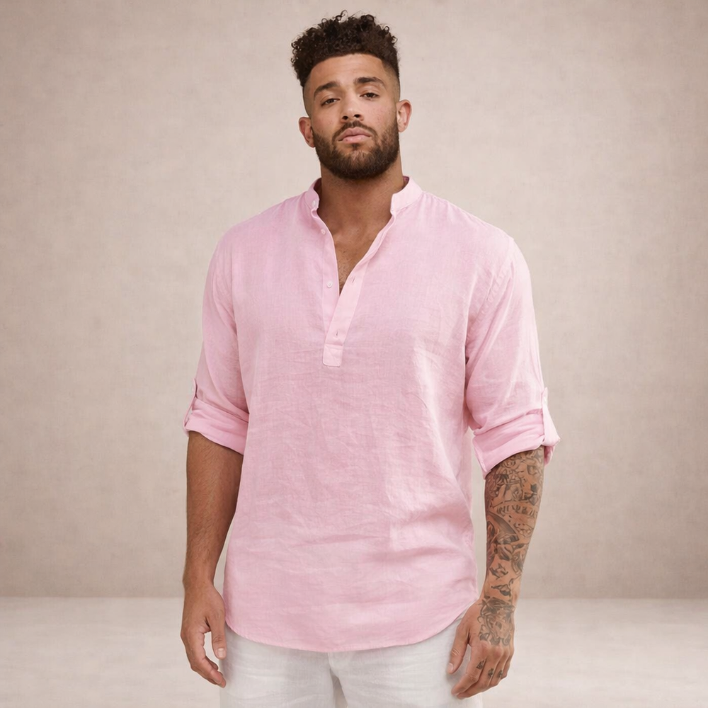 Men's Henley Pullover Shirt with Roll-Up Sleeves-15