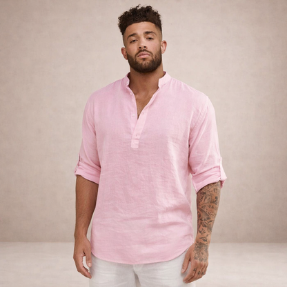 Men's Henley Pullover Shirt with Roll-Up Sleeves-15