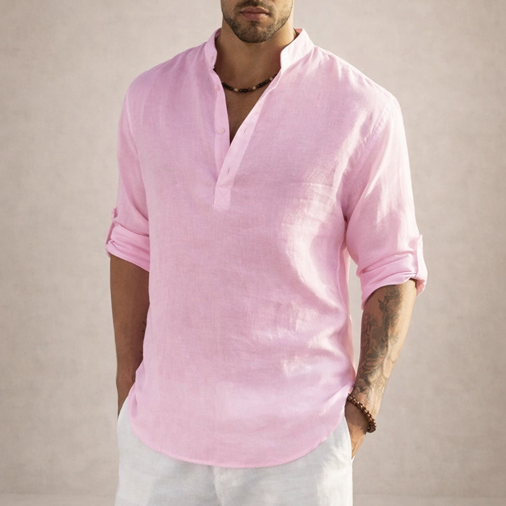 Men's Henley Pullover Shirt with Roll-Up Sleeves-14