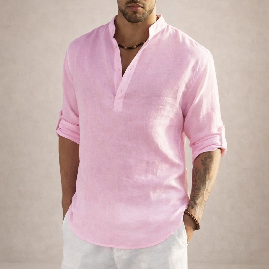 Men's Henley Pullover Shirt with Roll-Up Sleeves-14