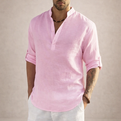 Men's Henley Pullover Shirt with Roll-Up Sleeves-14