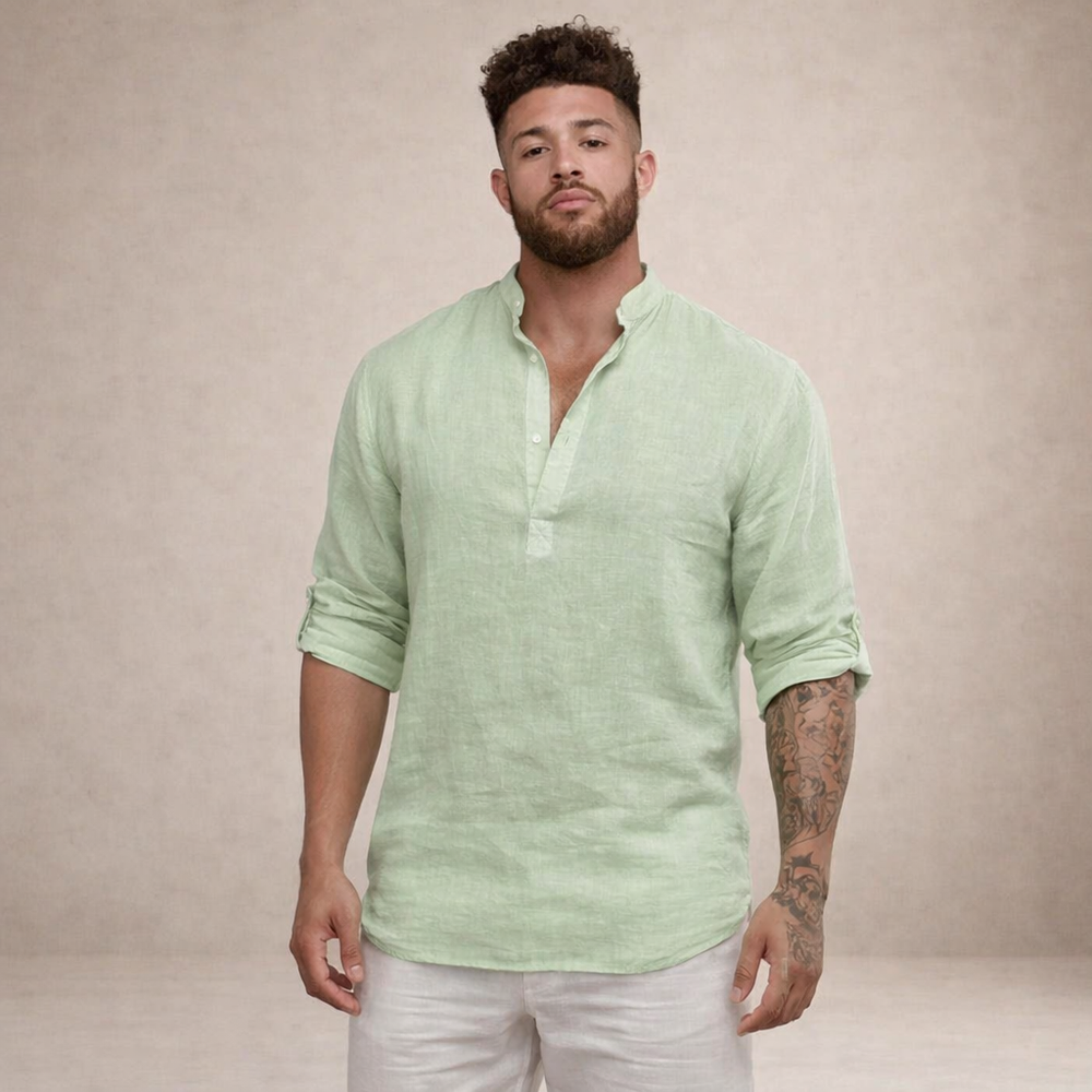 Men's Henley Pullover Shirt with Roll-Up Sleeves-13