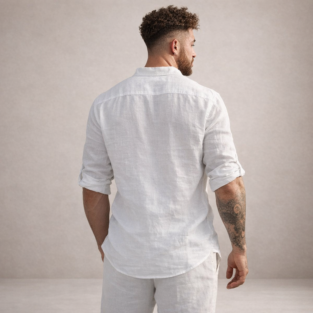 Men's Henley Pullover Shirt with Roll-Up Sleeves-3