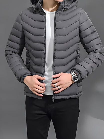 Men's Hooded Puffer Jacket with Full Zip and Zip Pockets - photo 1