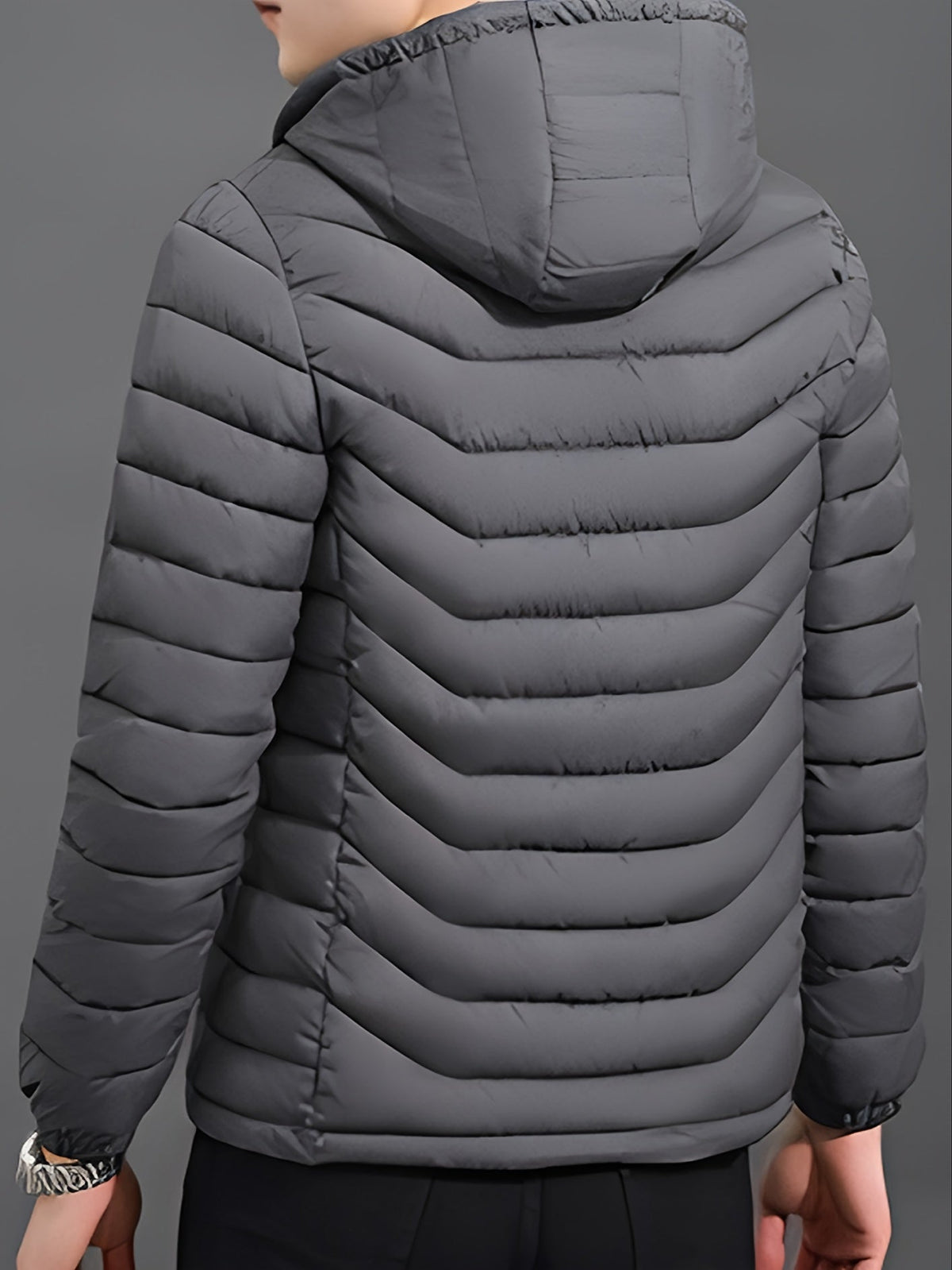 Men's Hooded Puffer Jacket with Full Zip and Zip Pockets - photo 3