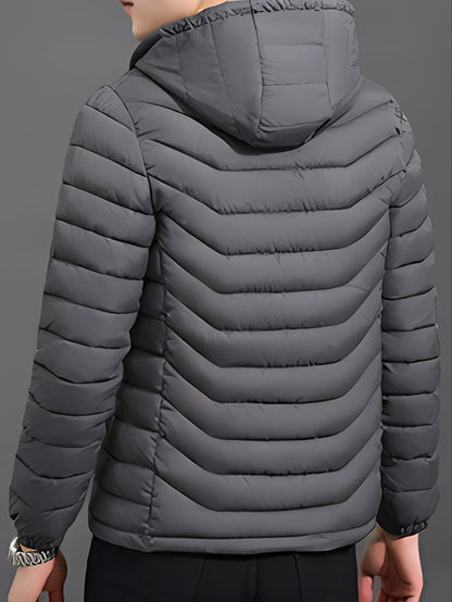 Men's Hooded Puffer Jacket with Full Zip and Zip Pockets - photo 3