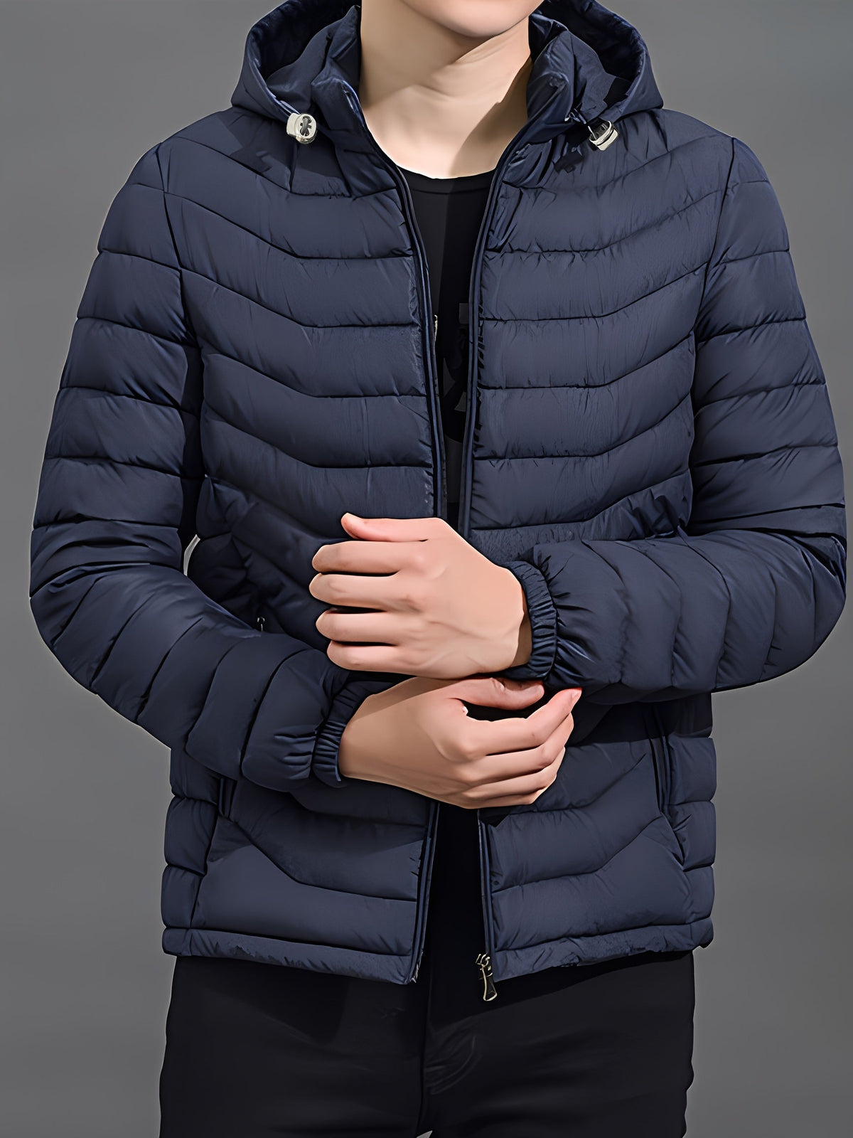 Men's Hooded Puffer Jacket with Full Zip and Zip Pockets - photo 6