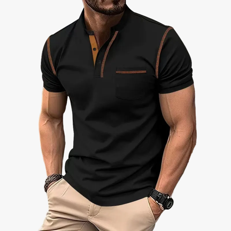 Men's Knit Polo Shirt with Band Collar