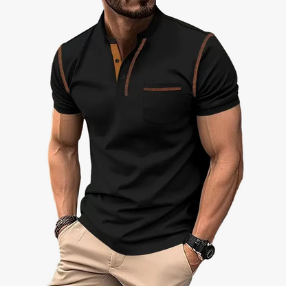 Men's Knit Polo Shirt with Band Collar