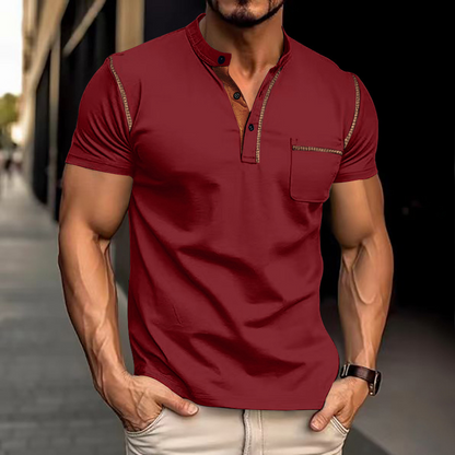 Men's Knit Polo Shirt with Band Collar