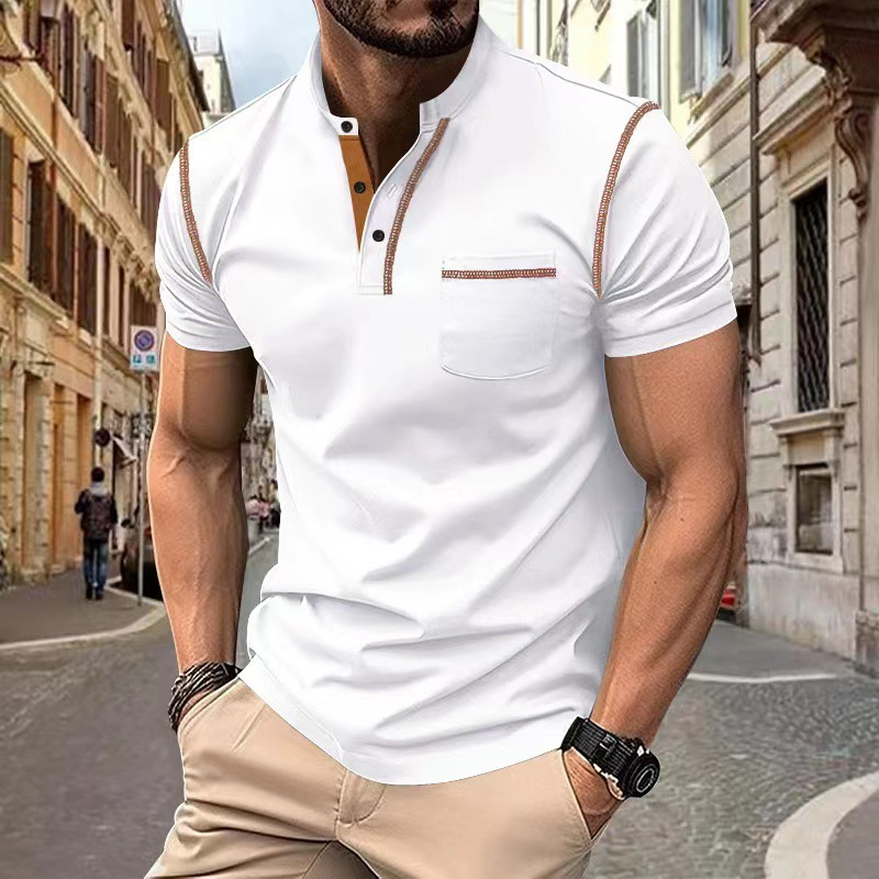Men's Knit Polo Shirt with Band Collar