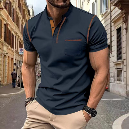 Men's Knit Polo Shirt with Band Collar