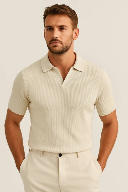 Men's Knitted Polo Shirt with Open Collar