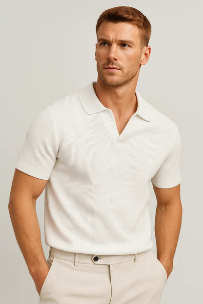 Men's Knitted Polo Shirt with Open Collar – view 3