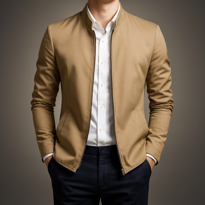 Men's Lightweight Jacket with Stand Collar in Khaki