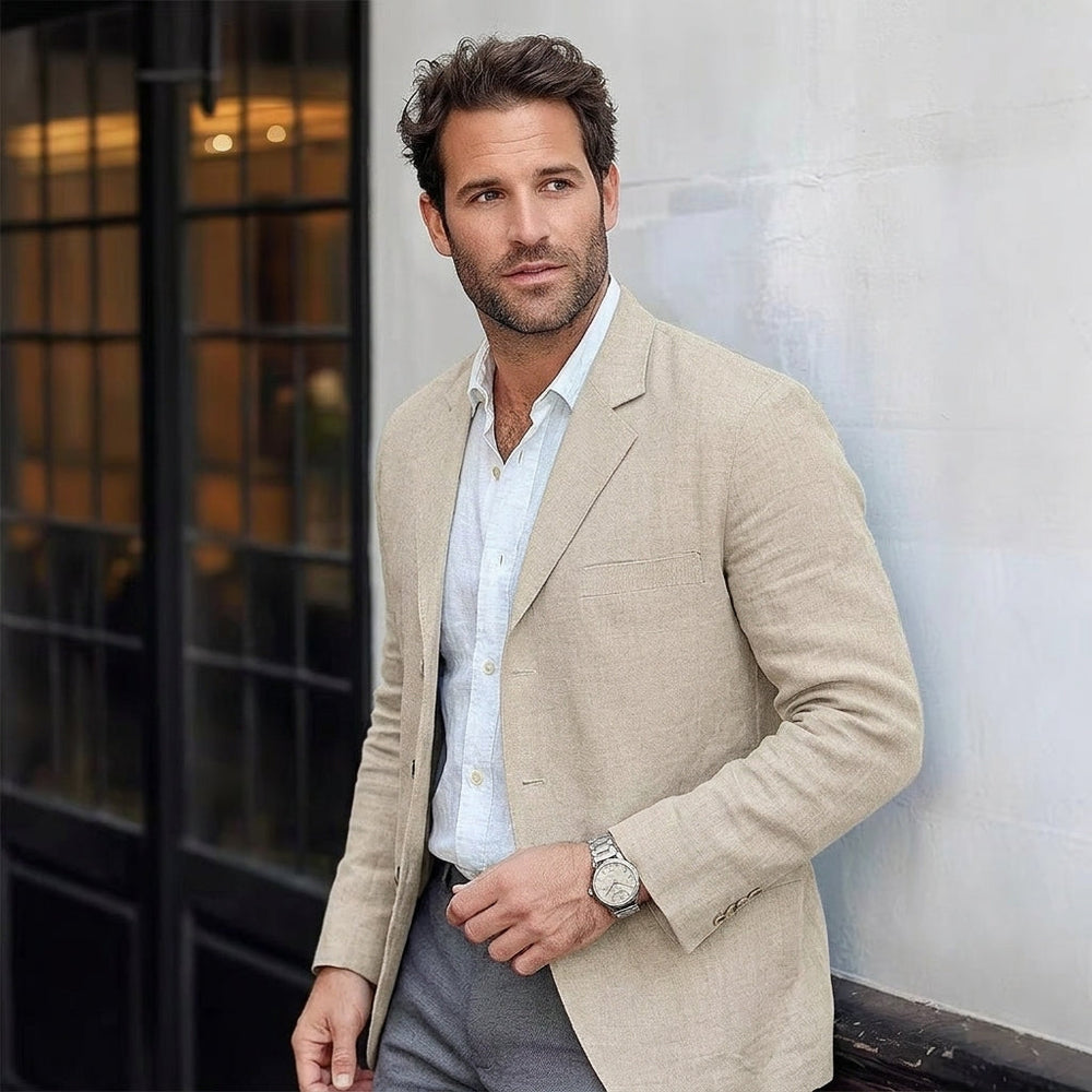 Men's Linen-Blend Blazer With Collar-2