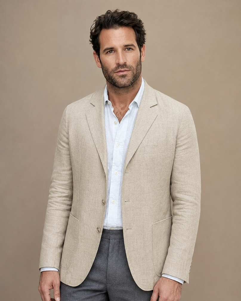 Men's Linen-Blend Blazer With Collar-1