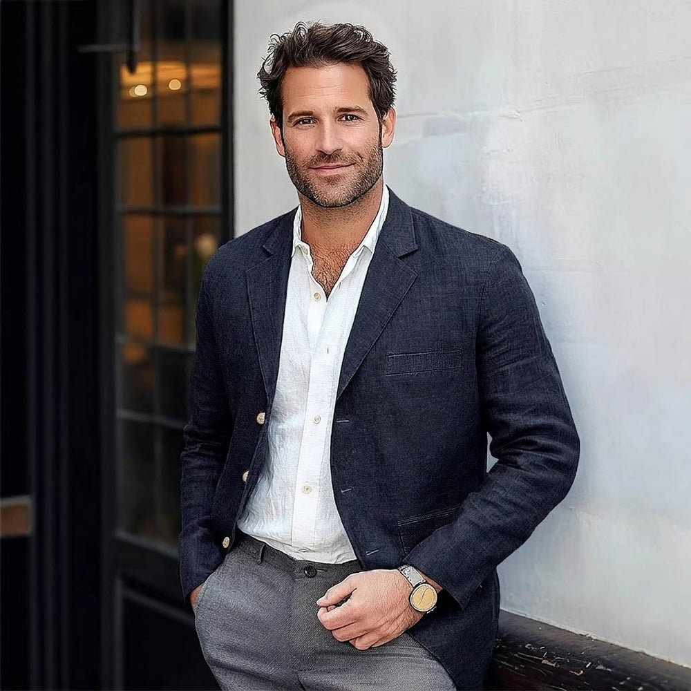 Men's Linen-Blend Blazer With Collar-5