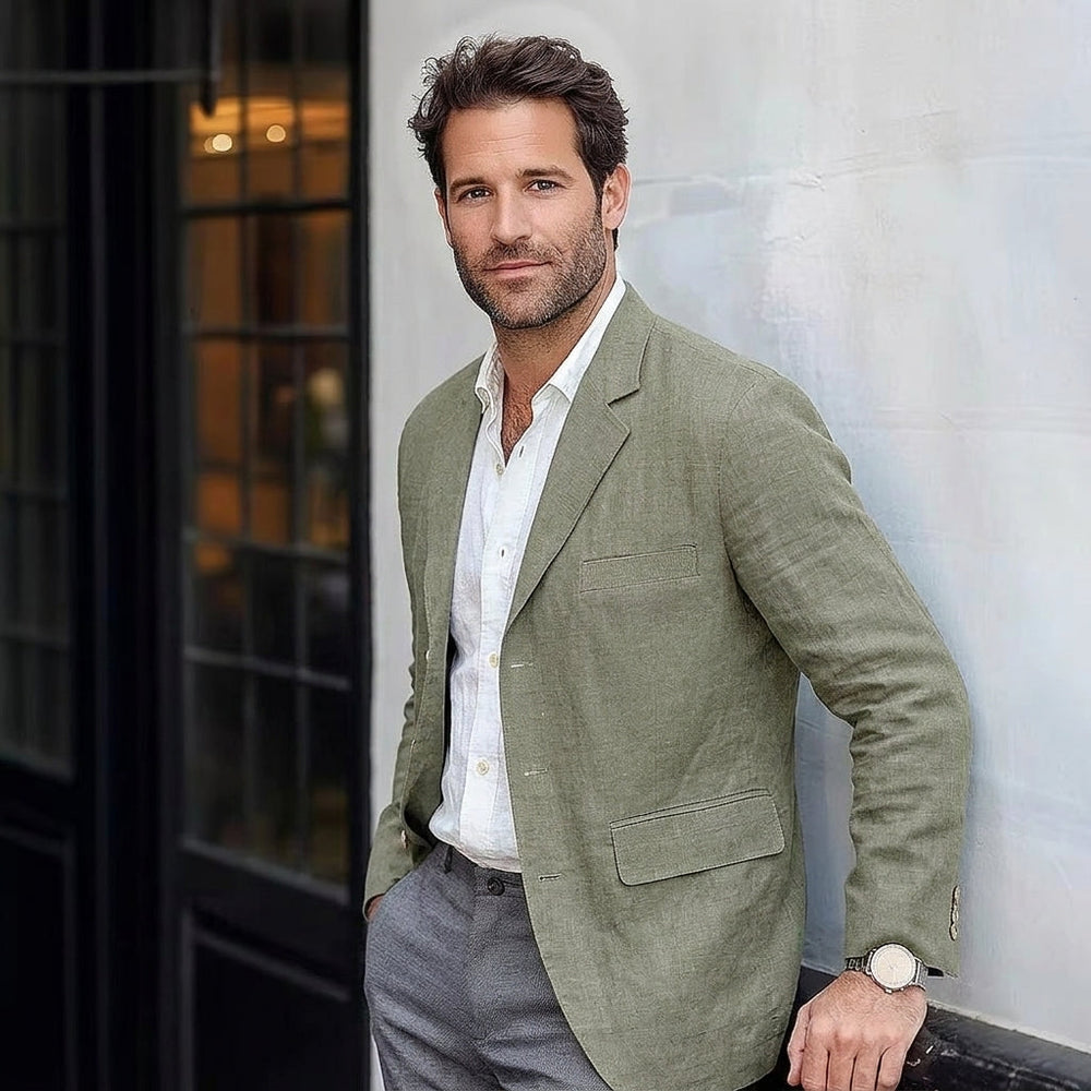 Men's Linen-Blend Blazer With Collar-4