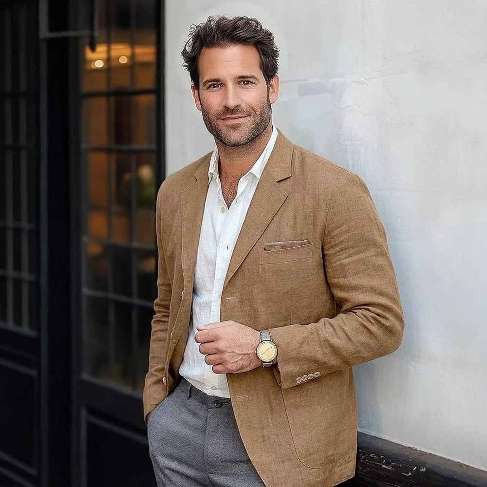 Men's Linen-Blend Blazer With Collar-3