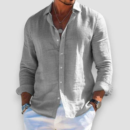 Men's Linen Shirt with Point Collar in Gray