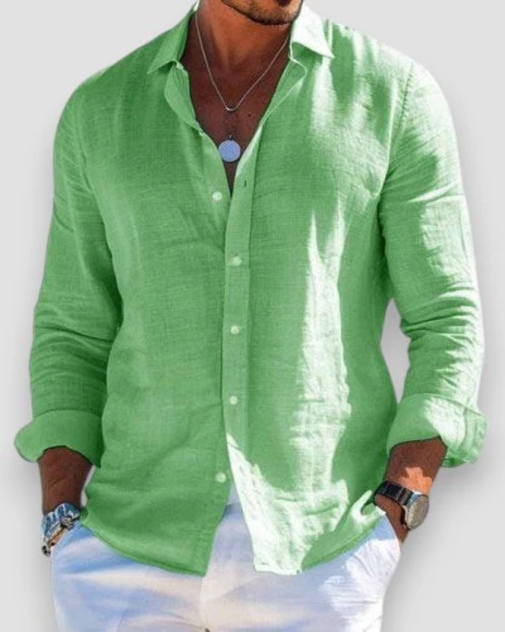 Men's Linen Shirt with Point Collar