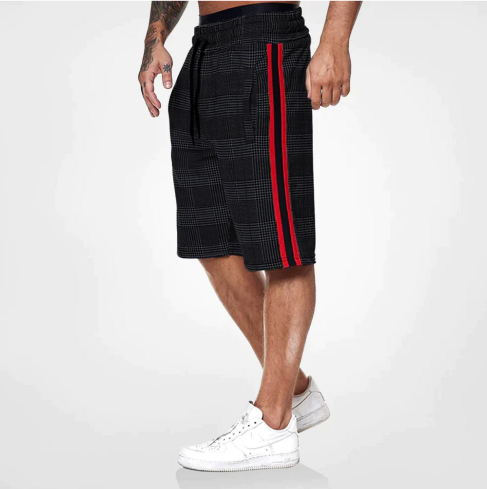 Men's Plaid Shorts with Side Stripe-6