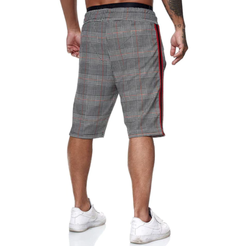 Men's Plaid Shorts with Side Stripe-4