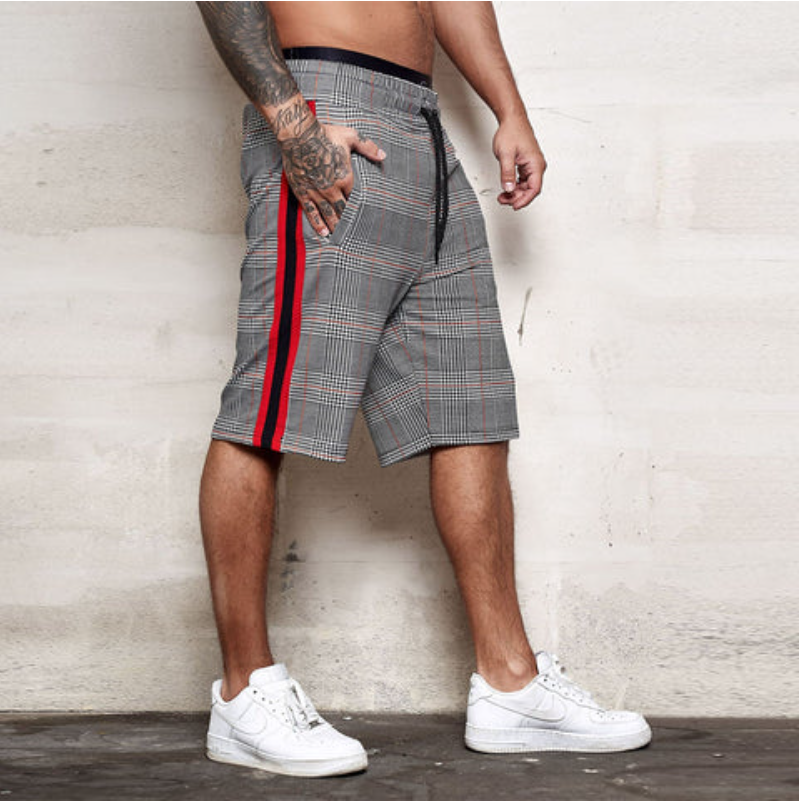 Men's Plaid Shorts with Side Stripe-2
