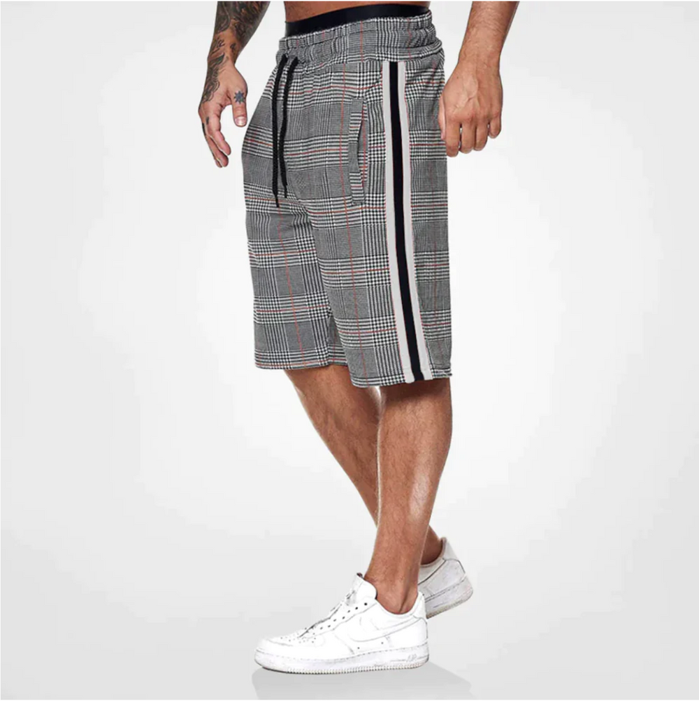 Men's Plaid Shorts with Side Stripe-5