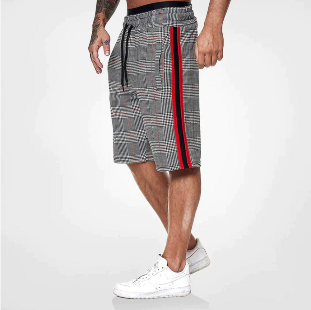 Men's Plaid Shorts with Side Stripe-1