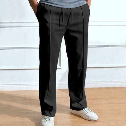 Men's Pleated Straight-Leg Trousers - Black