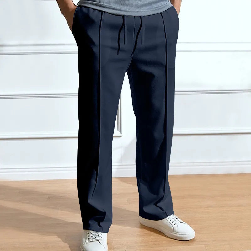 Men's Pleated Straight-Leg Trousers - Navy