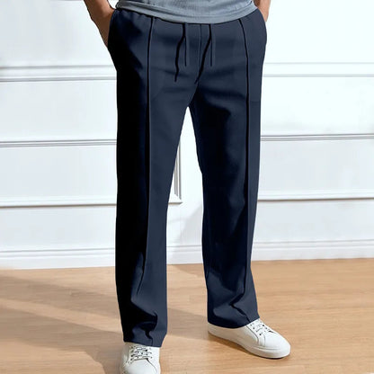 Men's Pleated Straight-Leg Trousers - Navy