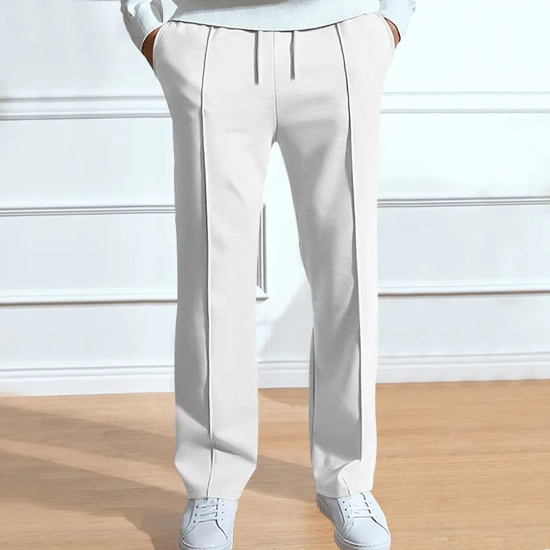 Men's Pleated Straight-Leg Trousers - White
