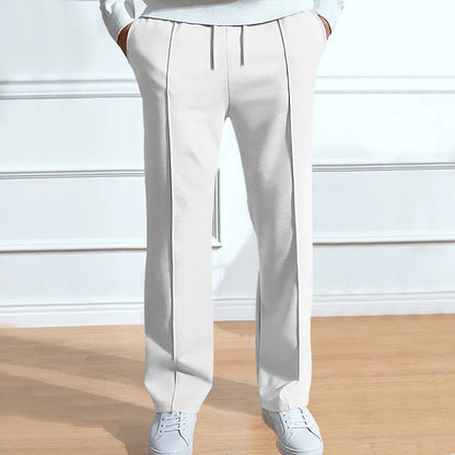 Men's Pleated Straight-Leg Trousers - White