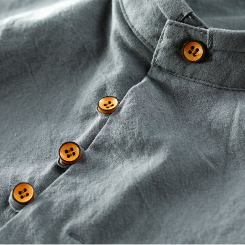Men's Shirt with Mandarin Collar and Patch Pocket