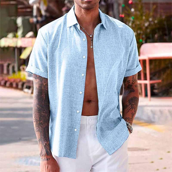 Men's Short Sleeve Button-Up Shirt-5