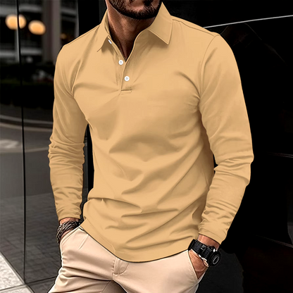 Men's Smart Long-Sleeve Polo Shirt - Camel