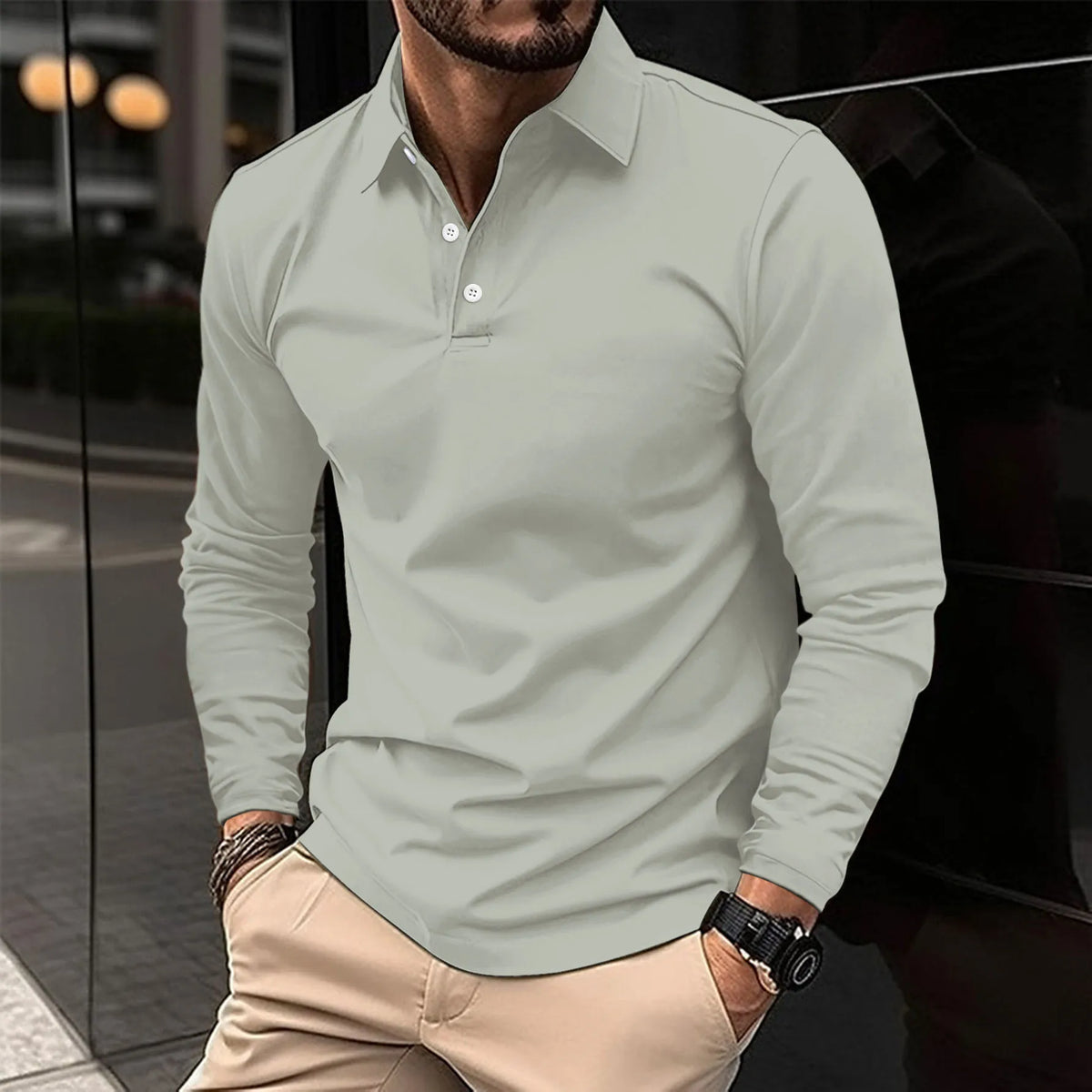 Men's Smart Long-Sleeve Polo Shirt - Grey