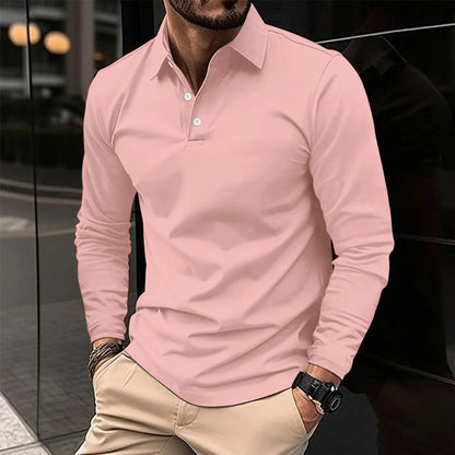 Men's Smart Long-Sleeve Polo Shirt - Pink