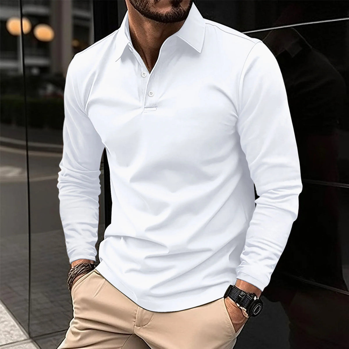 Men's Smart Long-Sleeve Polo Shirt - White