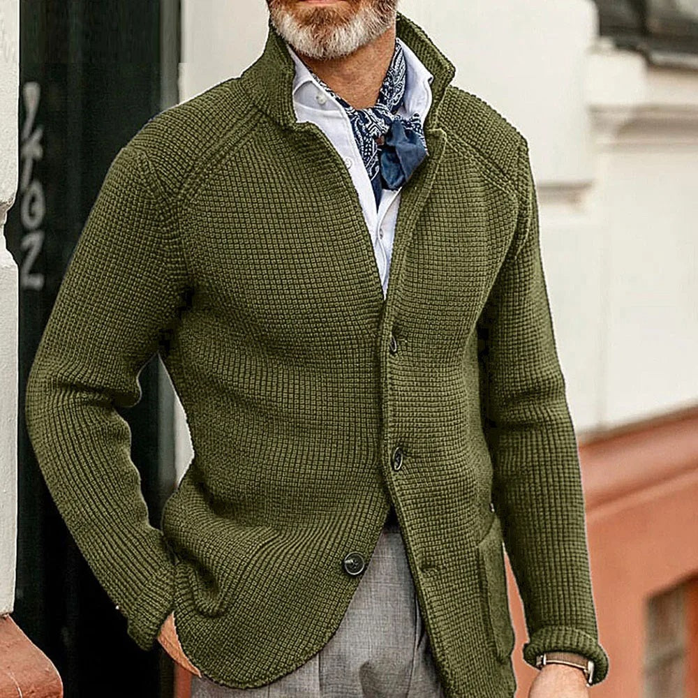 Men's Stand-Collar Button Cardigan - Army Green