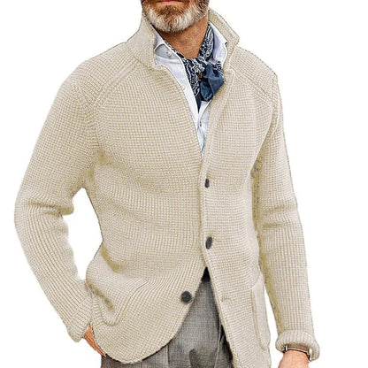 Men's Stand-Collar Button Cardigan - Beige