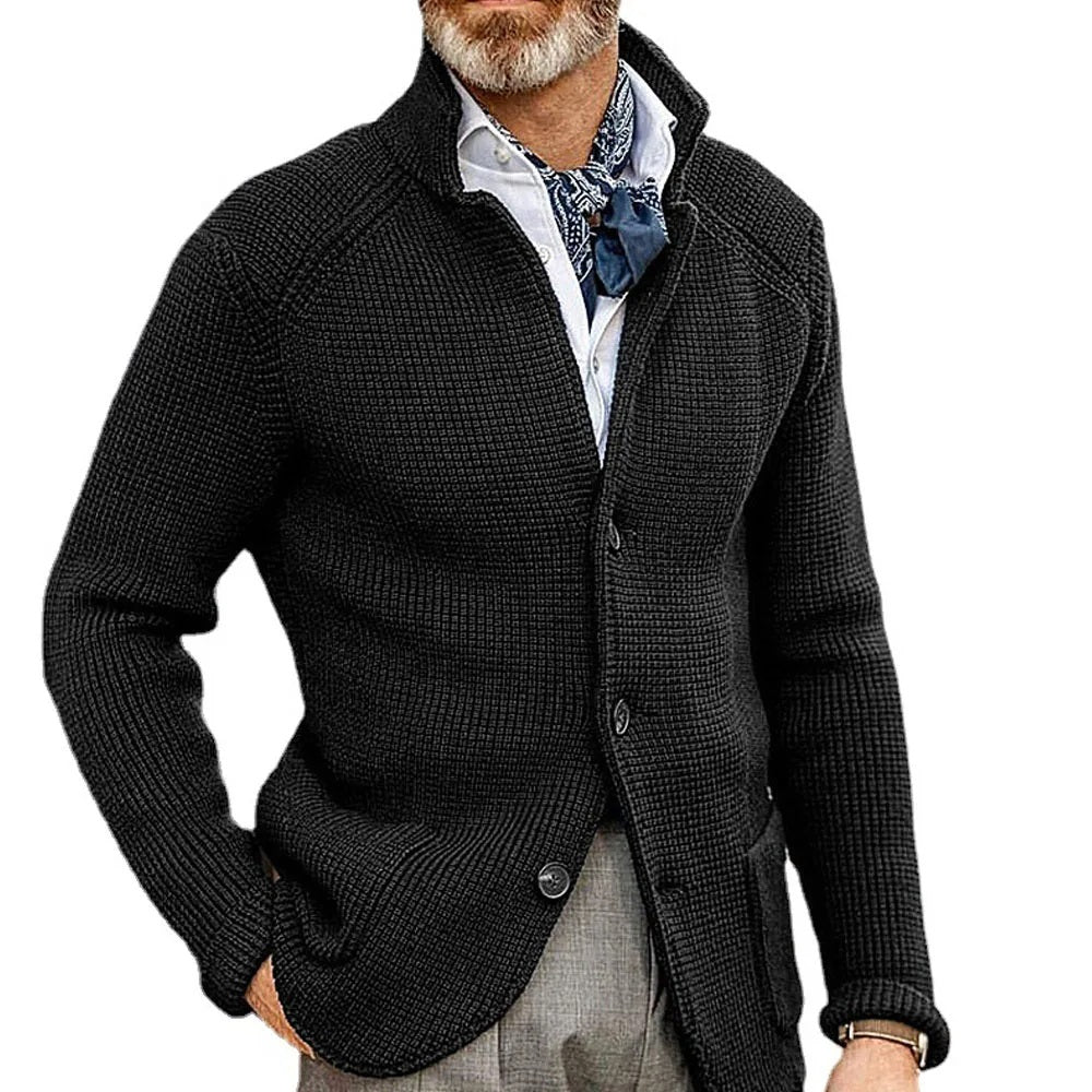 Men's Stand-Collar Button Cardigan - Black